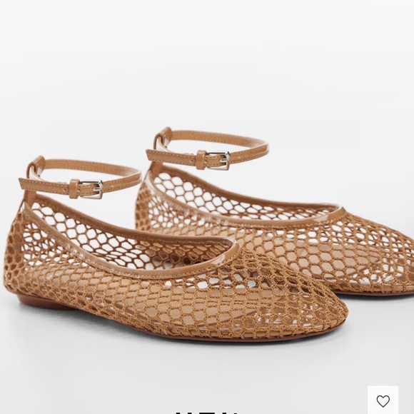 Mango Shoes - Mango Brown Mesh Ankle Strap Flats